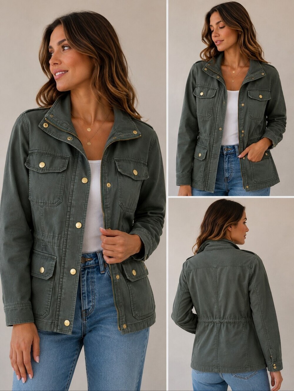 J. Crew Olive Green Utility Jacket with Brass Snaps